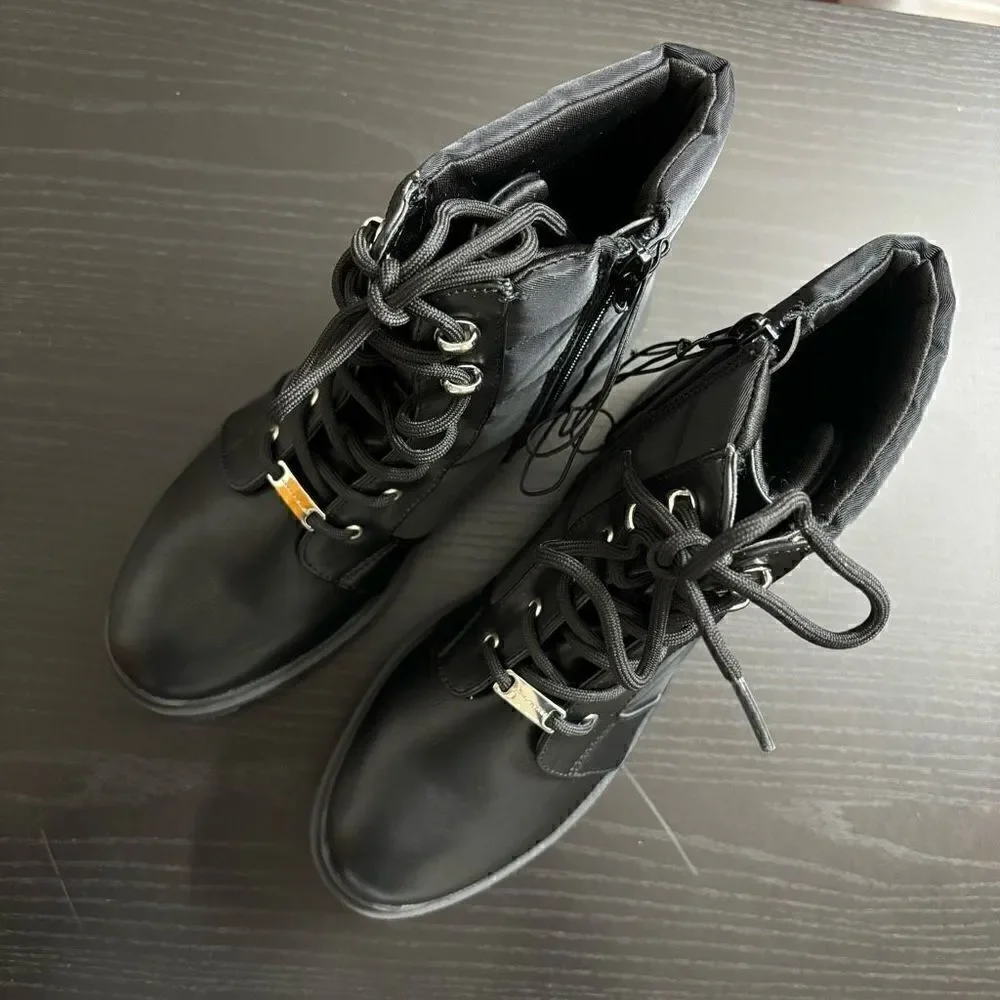 Marc Fisher Puffer Hiker Combat Laceup Quilted boots black new